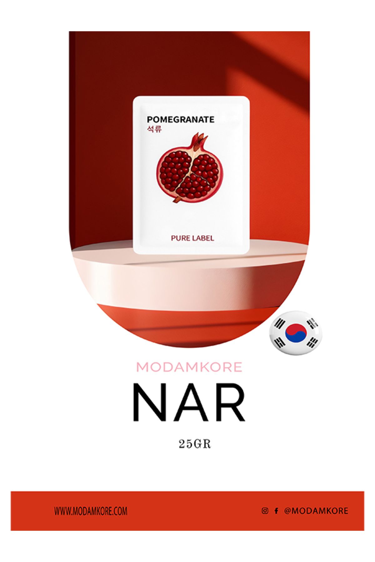 PURE LABEL Modamkore Kore Nar Özlü Yüz Maskesi – Cilt Yenileyici, Antioksidan Etkili, Canlandırıcı