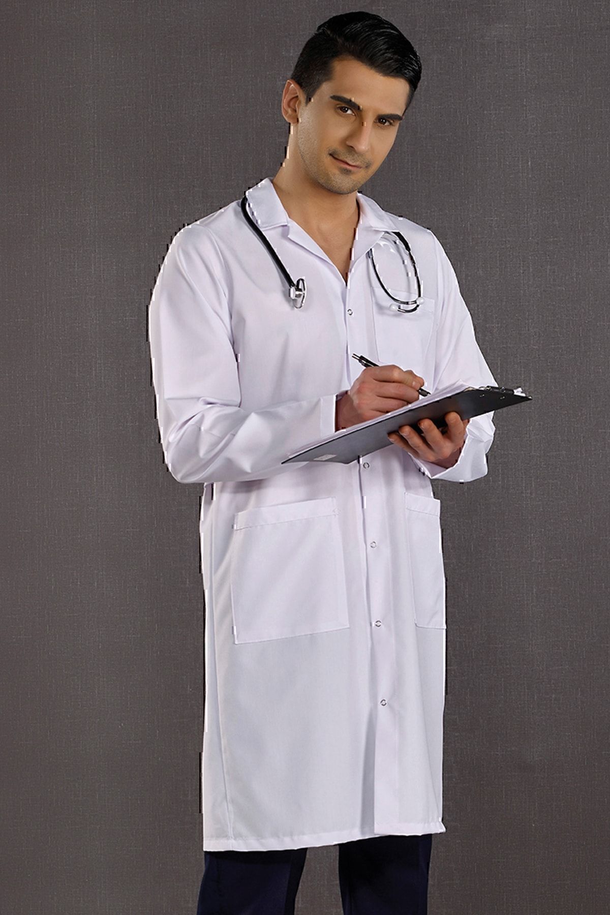 ÇİZGİ MEDİKAL-Șorț pentru bărbați cu guler clasic pentru doctor, asistentă, farmacist, profesor, Labaratuvar - țesătură de alpaca 4