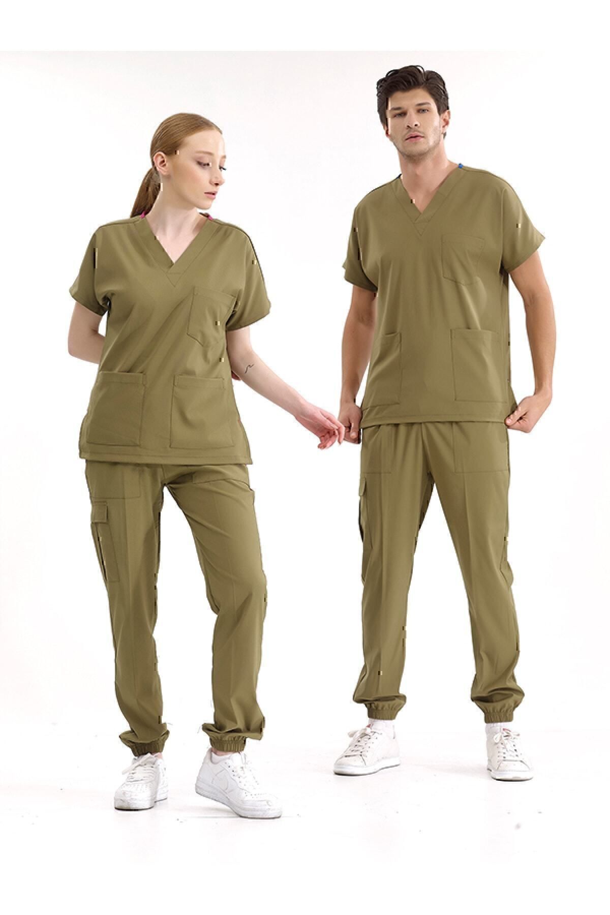 ÇİZGİ MEDİKAL-Set de uniforme de înaltă calitate Lycra Khaki Jogger Leg 5
