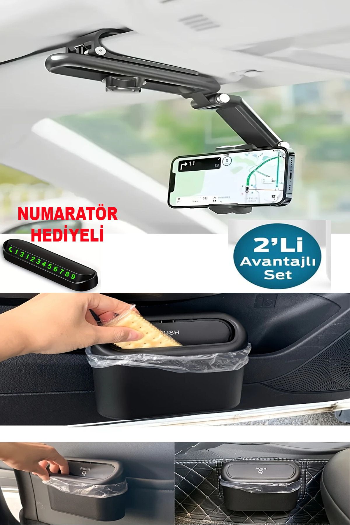 UYDEE Araç İçi Telefon Tutucu Numaratör Araç İçi Çöp Kutusu Telefon Tutucu Stand Araba Telefon Tutacağı