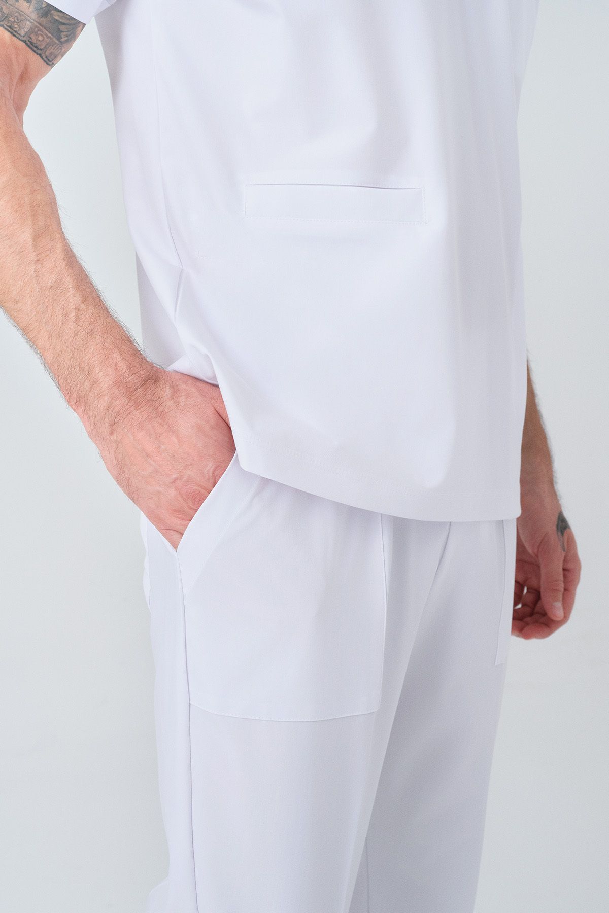 ÇİZGİ MEDİKAL-White Cool Best Lycra Scrubs Suit Reversible Stretchy Fabric Doctor Nurse Uniform 4