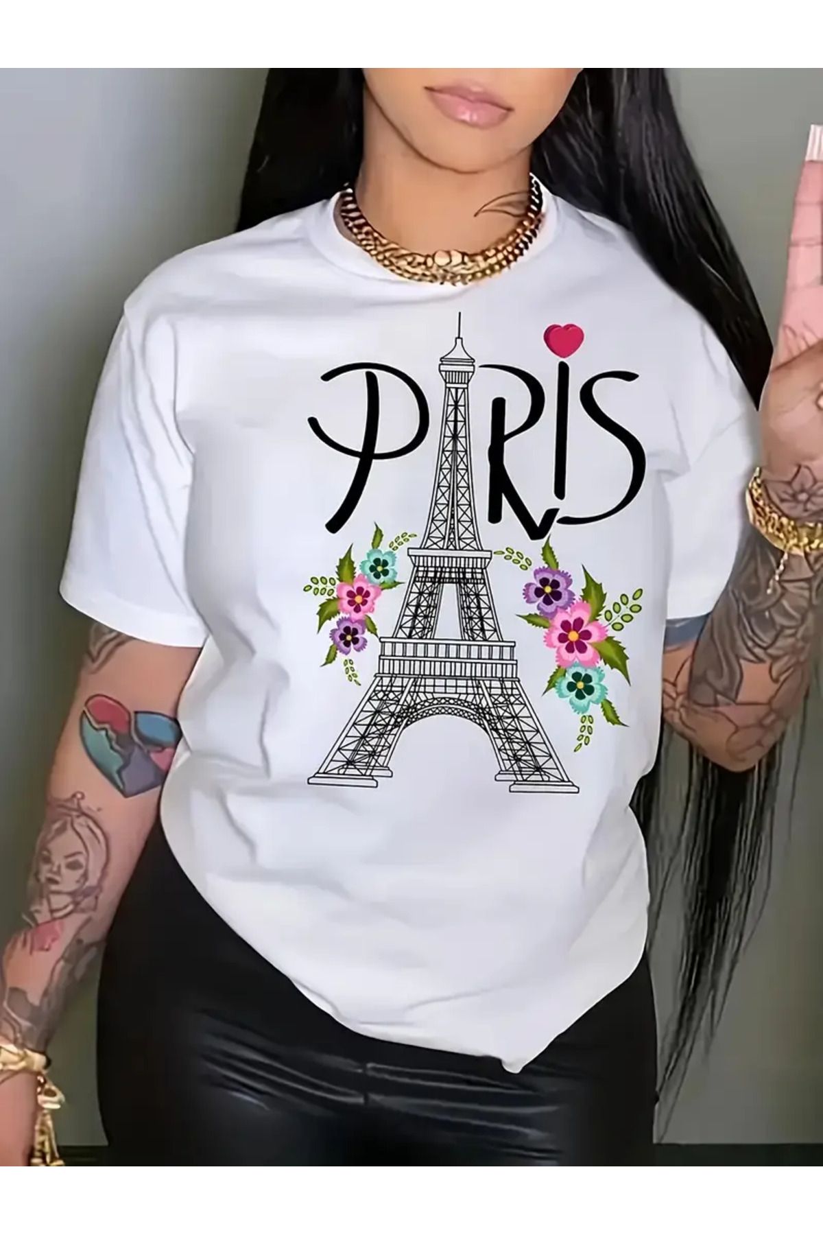 HOFFNUNG T SHIRTPARID EIFFEL TOWER AND FLOWERS oversize