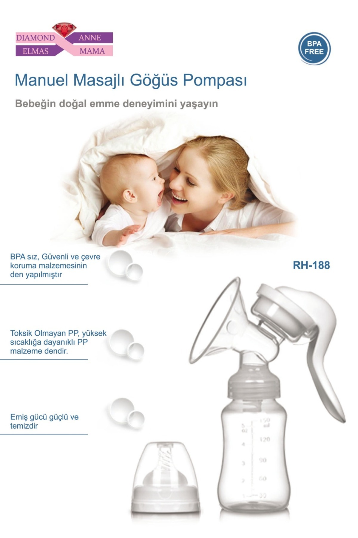 Diamond Mama Elmas Göğüs ve Süt pompası MANUEL,DIAMOND MAMA ELMAS ANNE markalı XN-J203 fotoğrafı 4 (önizleme)