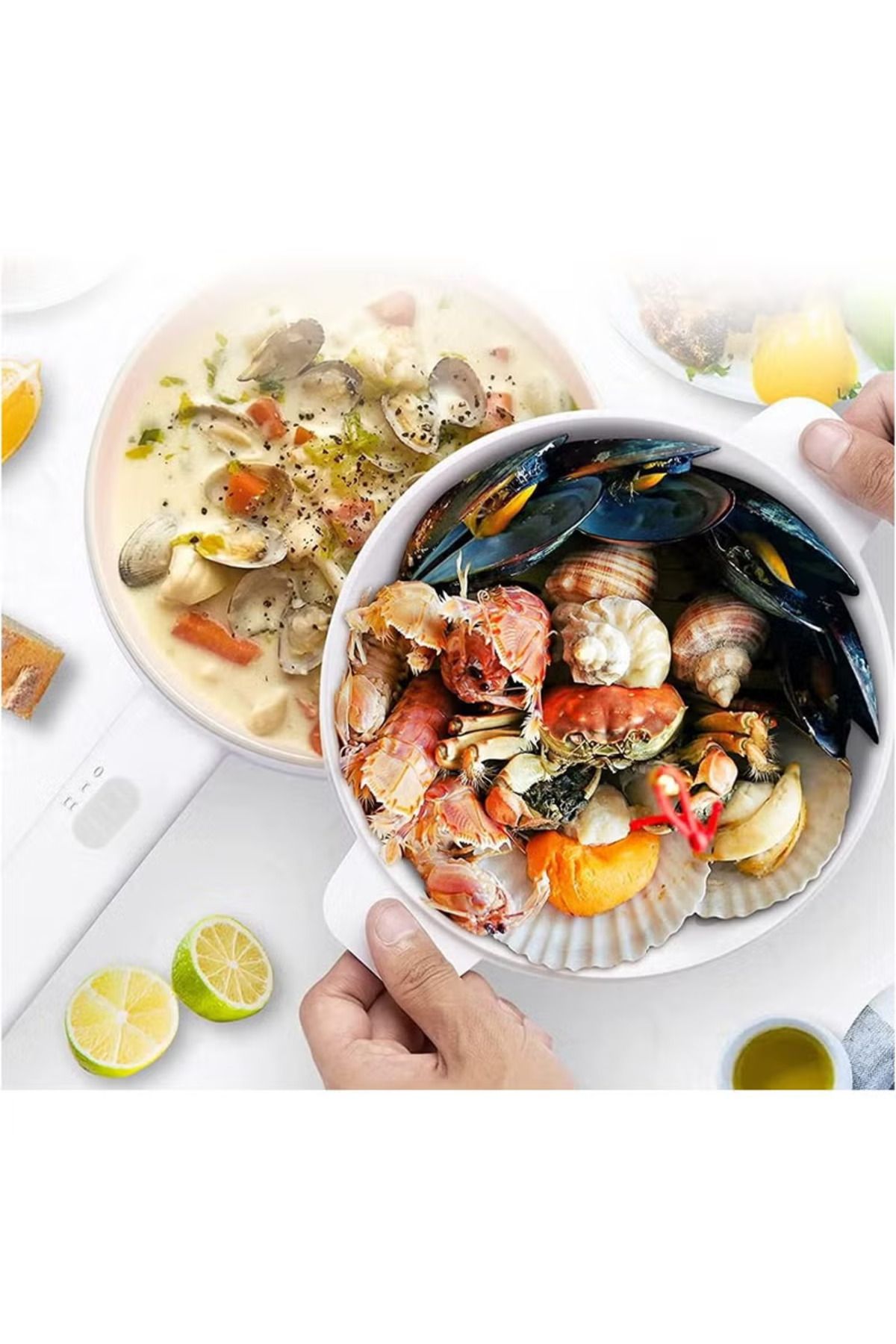 Denx-Electric Heating Pot 2L with Steamer and Temperature Control, Non-Stick Cooker, Electric Frying Pan, 6
