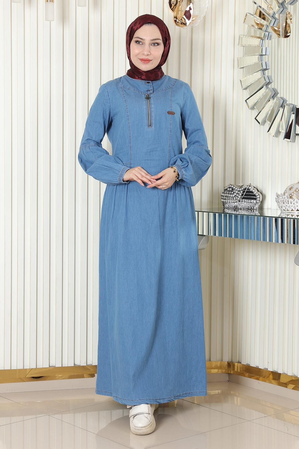 Modamihram-Jeanskleid mit Reißverschlussdetail Hellblau 19138 3