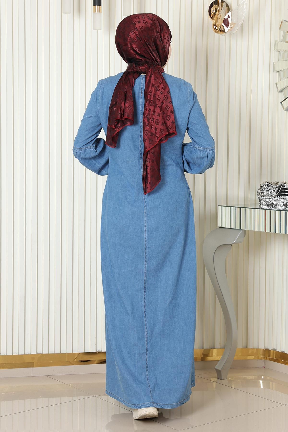 Modamihram-Jeanskleid mit Reißverschlussdetail Hellblau 19138 4