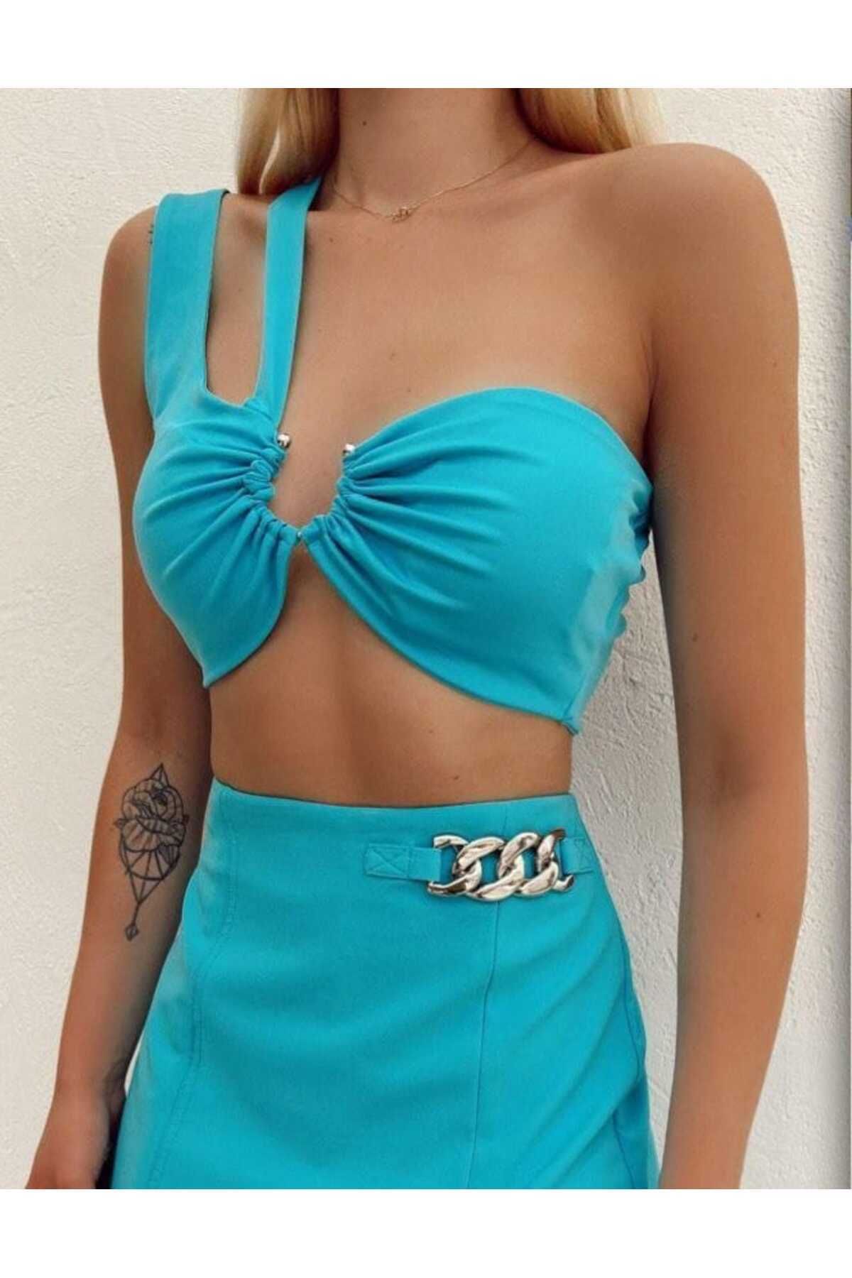 DENİKK Yudoowear, halka detayli turkuaz renk büstiyer