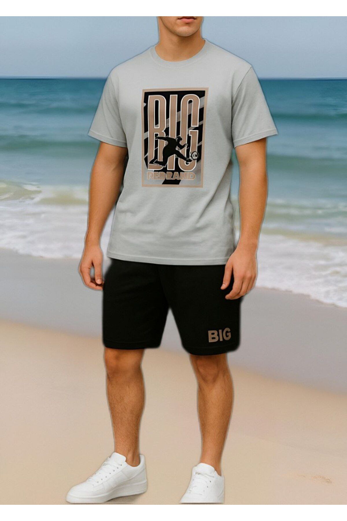 REBRAND Oversize T-shirt Takımı - Baskılı Alt Üst Şort Takımı