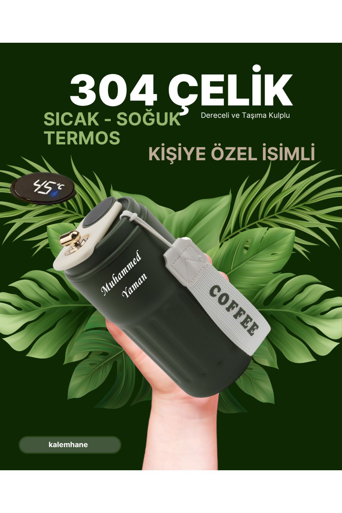 kalemhane 304 Çelik Sıcak - Soğuk Kişiye Özel Termos Dereceli