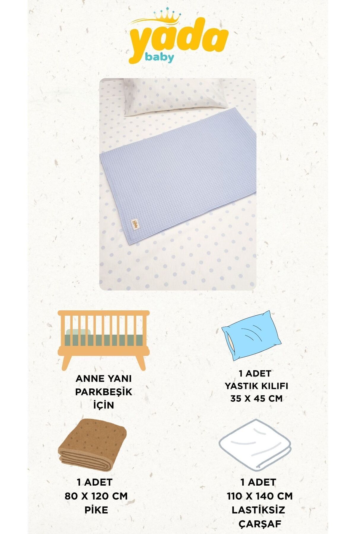Yada Baby %100 Pamuk Poplin Waffle Bebek Pike Takımı (80 X 120 CM) (OEKO-TEX SERTİFİKALI) fotoğrafı 4 (önizleme)