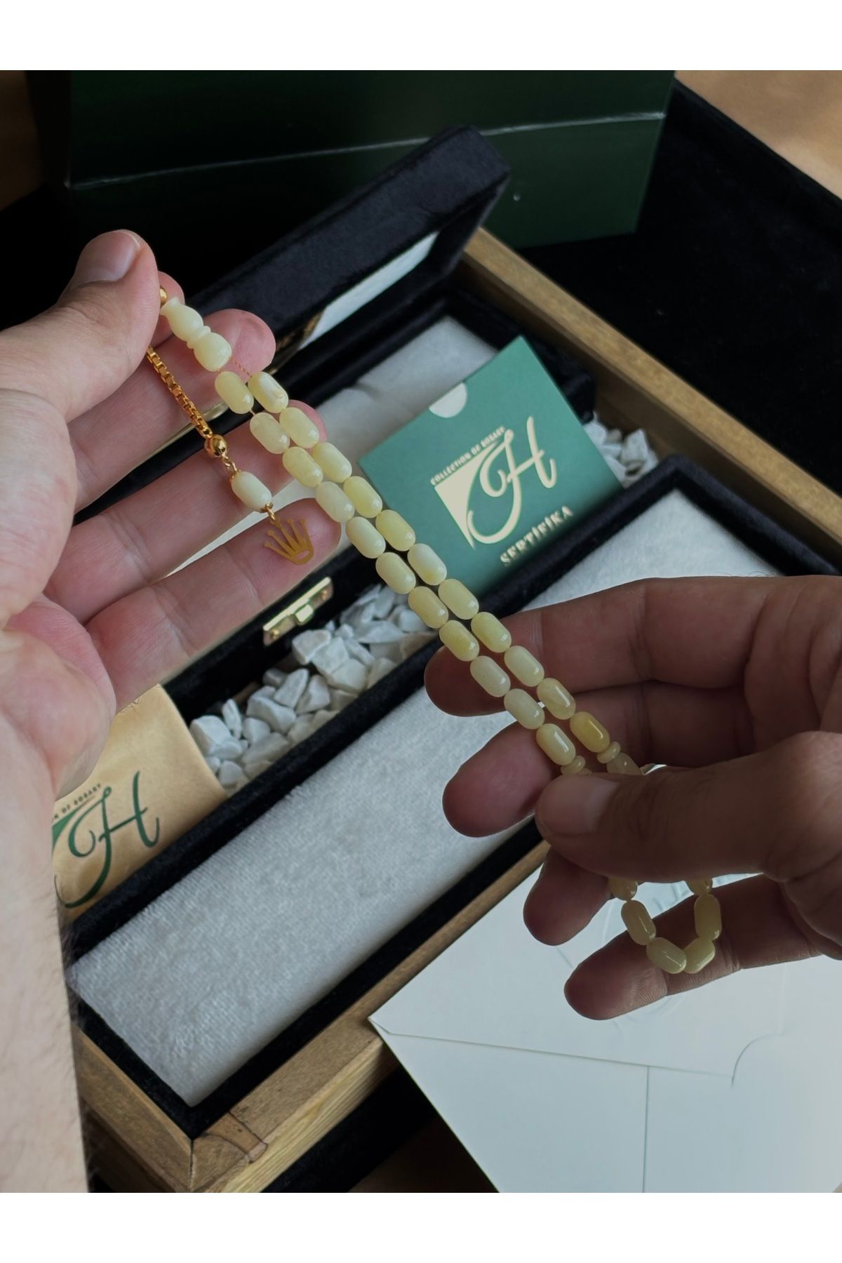 COLLECTION OF ROSARY 14 AYAR ALTIN PÜSKÜLLÜ SERTİFİKALI DOĞAL DAMLA KEHRİBAR
