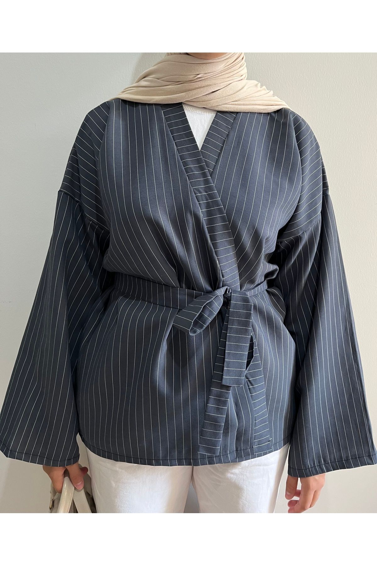 FASİON Grafit Belden Bağlamalı Kimono