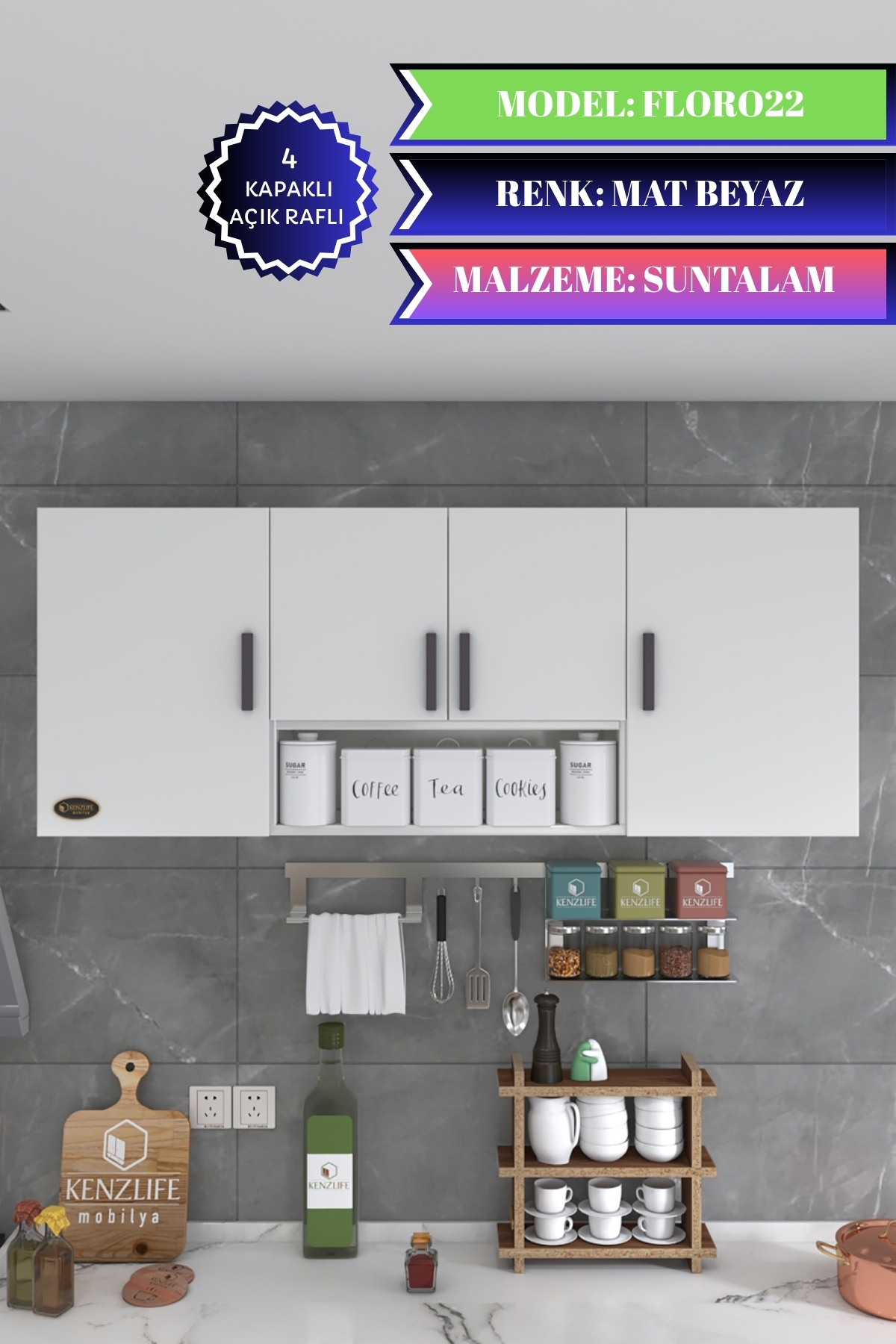 Kenzlife Hazır Mutfak Floro22 Byz 060*150*22 Mutfak Banyo Dolabı