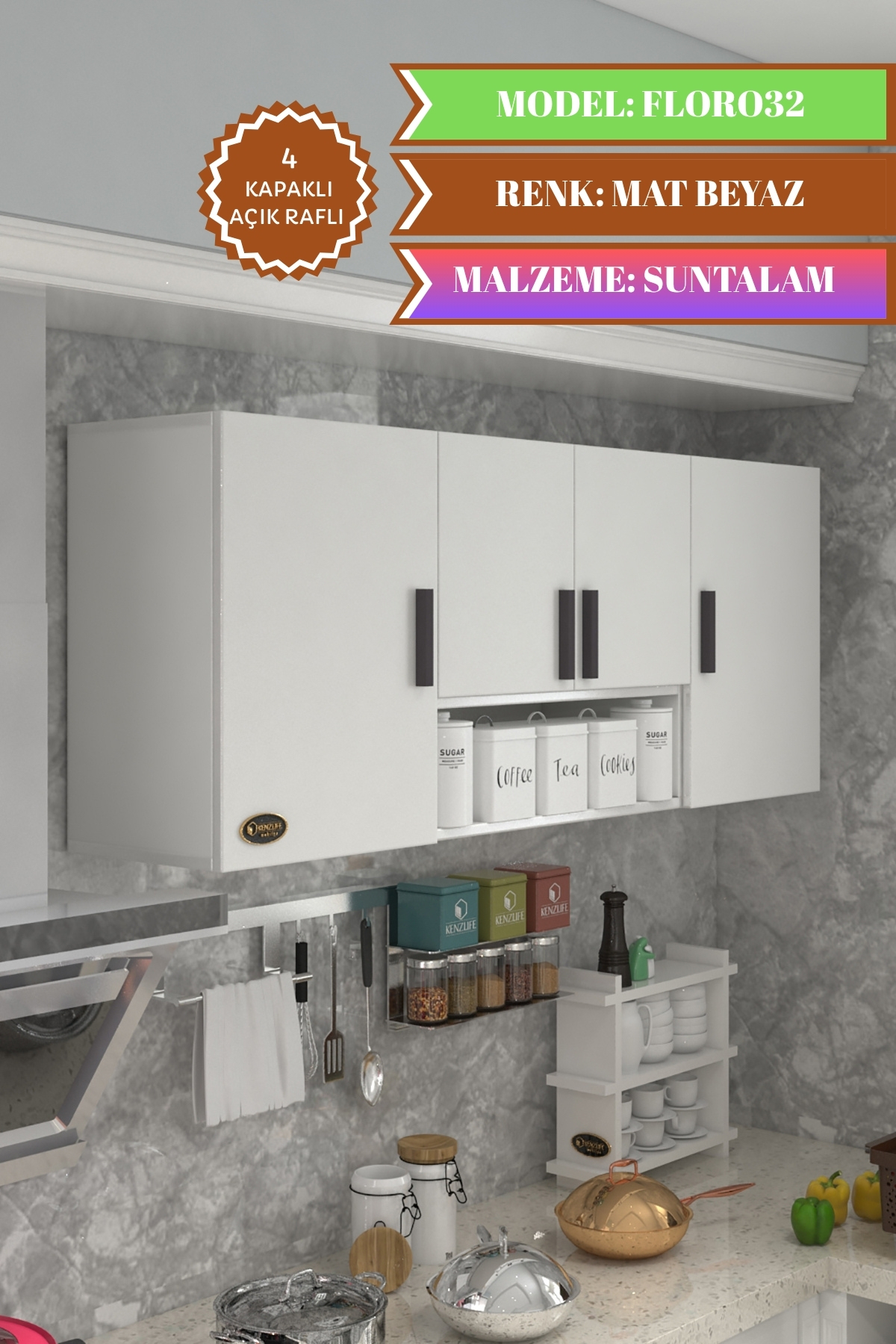 Kenzlife Hazır Mutfak Floro32 Byz 060*150*32 Mutfak Banyo Dolabı