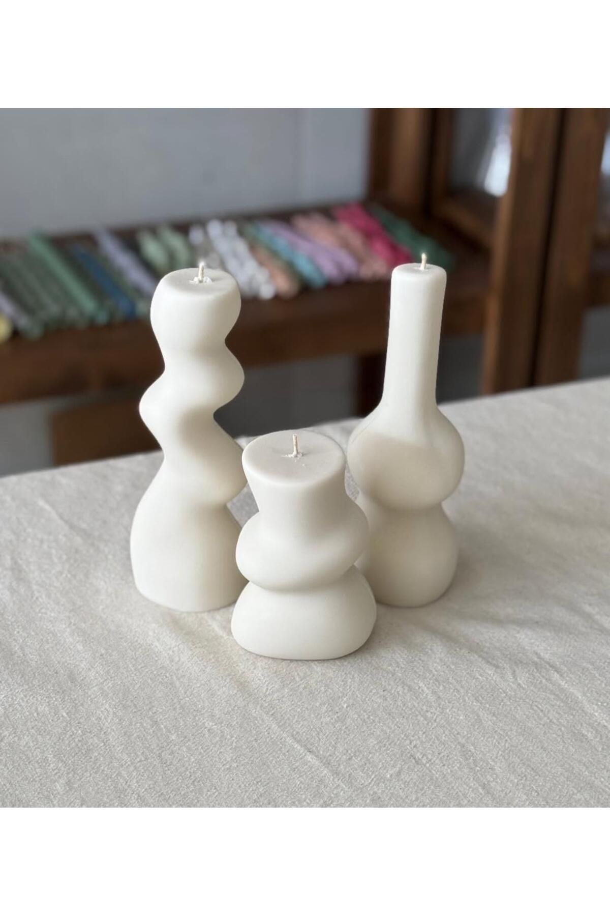 SCA CANDLE Dekoratif Mum Eğlimli Set 3 Lü Kırık Beyaz