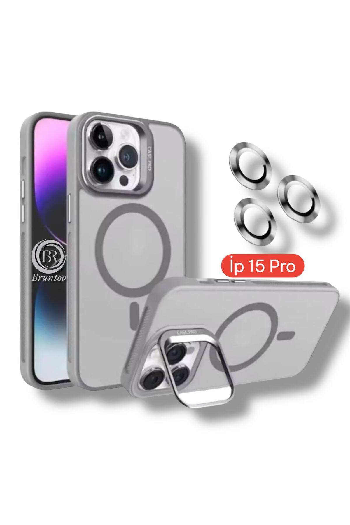Apple Iphone 15 Pro Compatible Matte Series Stand Cover Magsafe Case +Lens Protection .