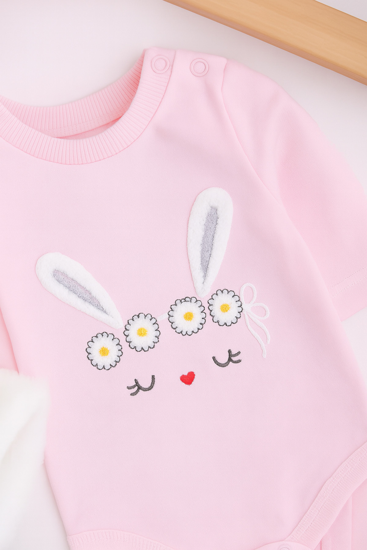 VEGAMOD Kız Bebek Kapüşonlu Tavşan Kulaklı Çizgili Tavşan Baskılı 3 Parça Zıbınlı Şirin Kız Takım Pembe fotoğrafı 2 (önizleme)