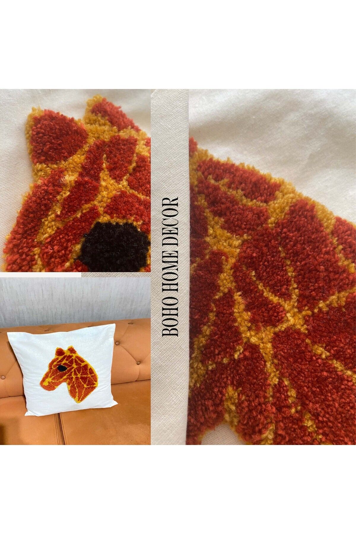 Tuftispalm Punch Nakışlı Kırlent Kılıfı Geometrik At Tufting Kırlent Kılıfı | 2li Set Kırlent Kılıfı 45*45 Cm