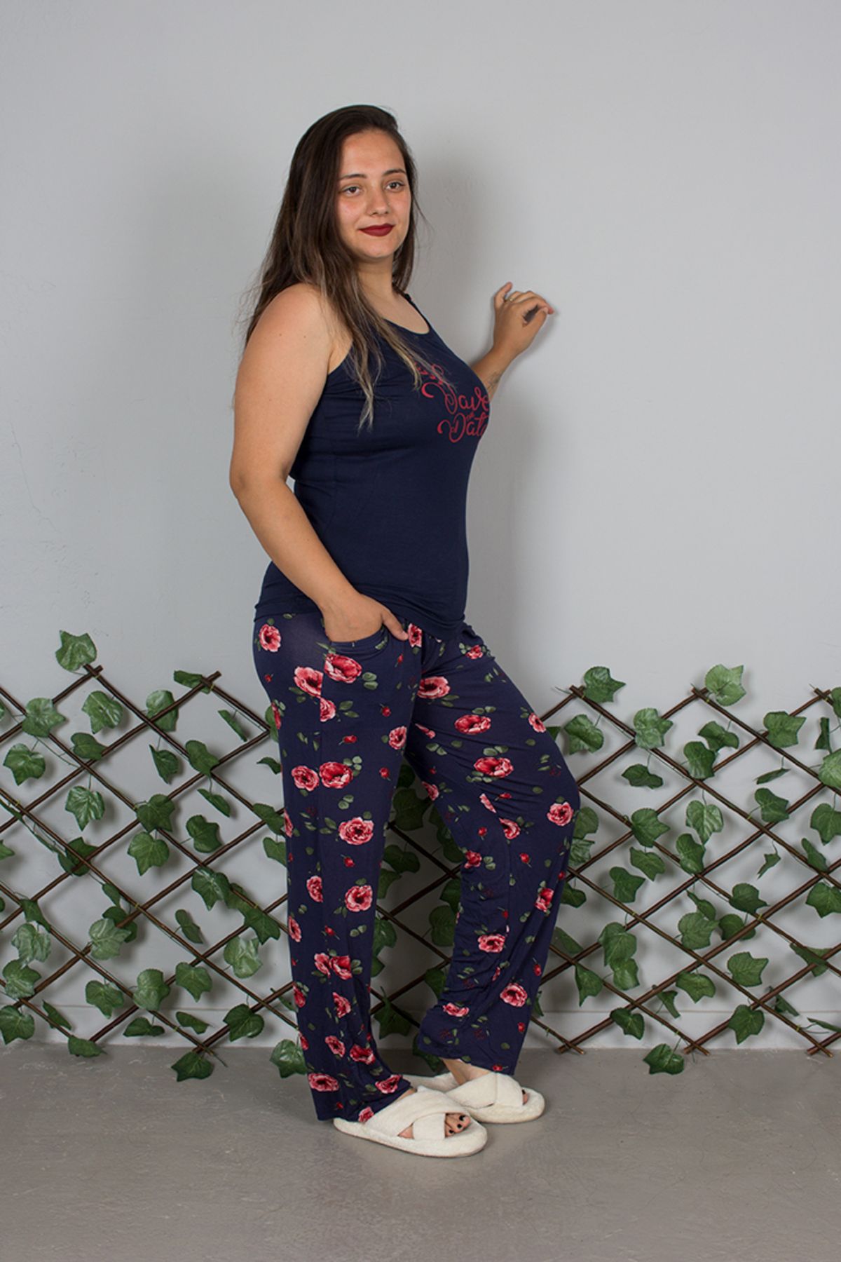 Truva XXL-Plus Size Adjustable Strap Floral Pattern Lycra Soft Pajama Set 5