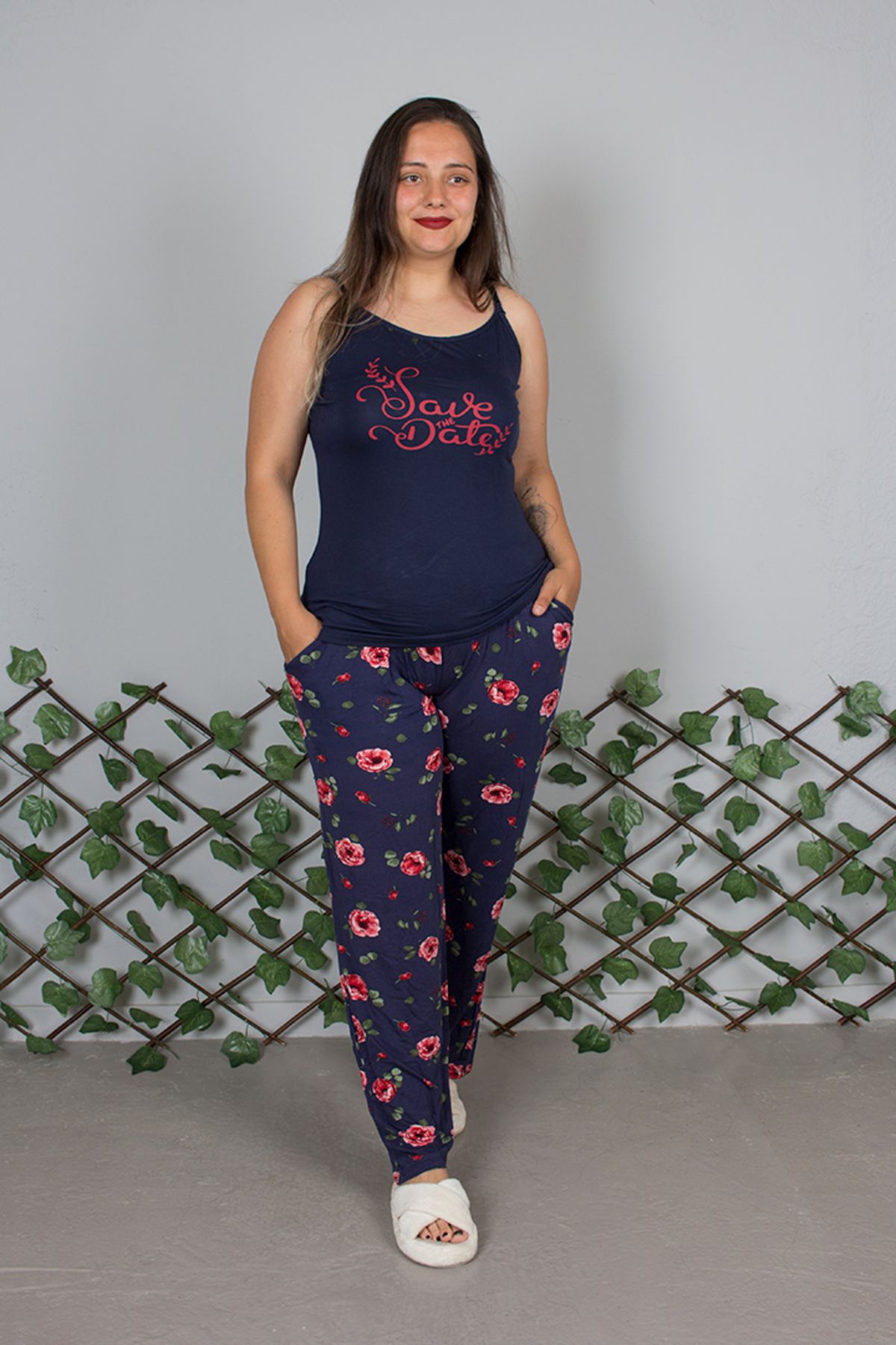 Truva XXL-Plus Size Adjustable Strap Floral Pattern Lycra Soft Pajama Set 6