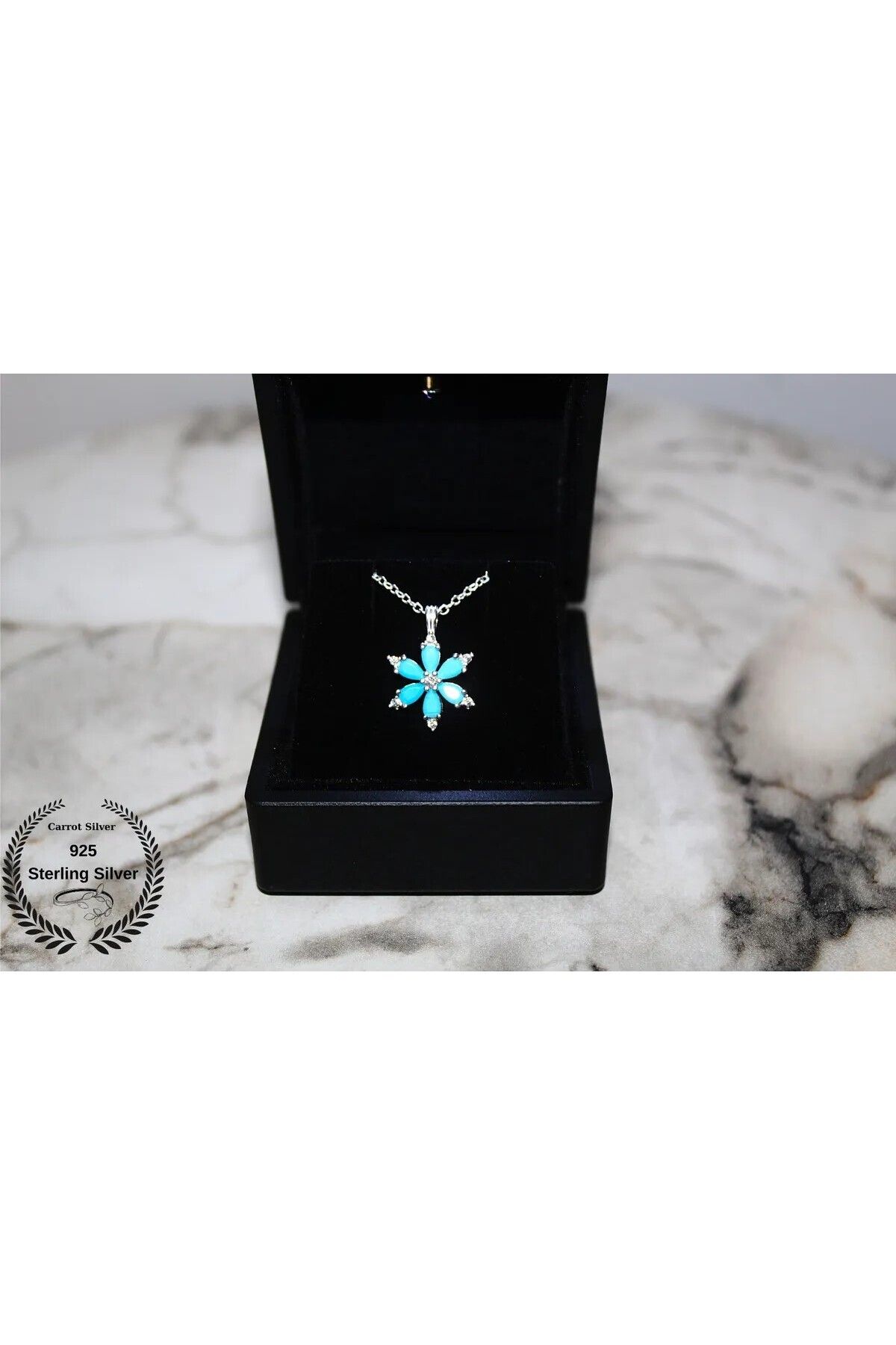 carrot silver 925 Ayar Gümüş Firuze Taşlı Kamelya Çiçeği Kolye-Hediye Paketli-Lotus