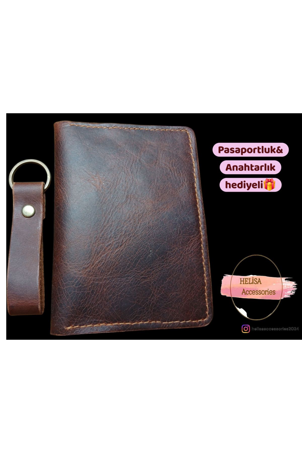 HELİSA ACCESSORİES EL YAPIMI 1. KALİTE HAKİKİ DERi KAHVERENGİ PASAPORTLUK & CÜZDAN&KARTLIK