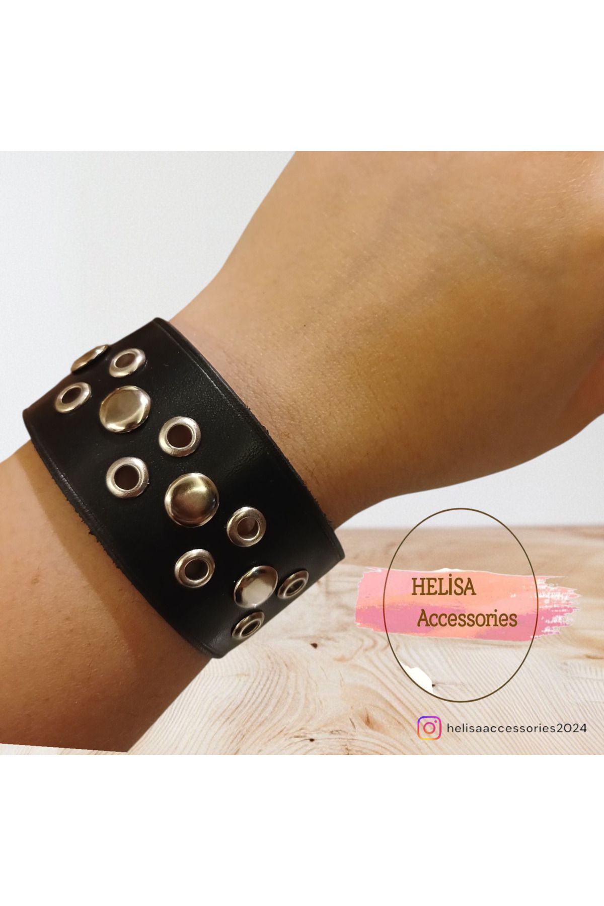 HELİSA ACCESSORİES GÜMÜŞ ÇIT ÇIT APARATLI 1.KALİTE UNİSEX HAKİKİ DERİ SİYAH BİLEKLİK MODEL01