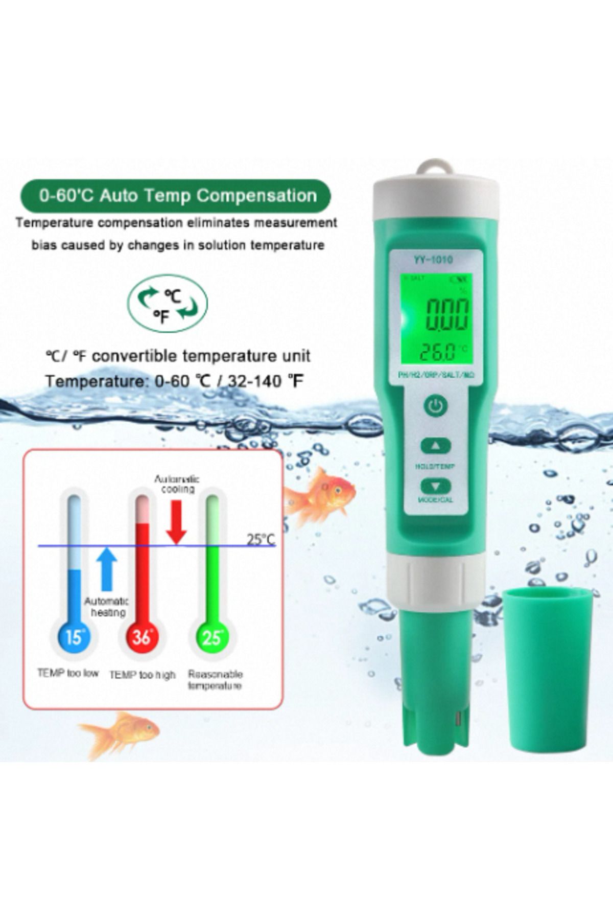 yieryi-0.1 Yy-1010 Tds Ec Ph Salinity Meter Orp H2 S.g Temp Water Quality Monitor Solution Fertilize 2