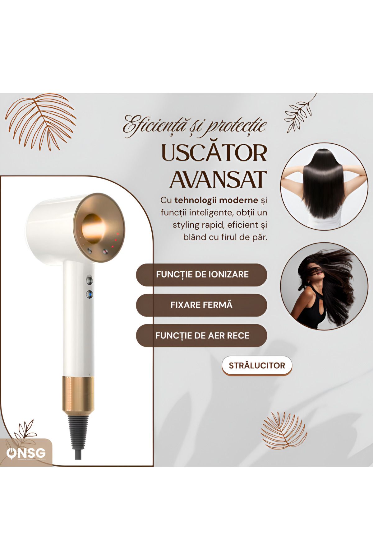 ONSG-Premium Hair Dryer, Fast Drying Anti-frizz With Negative Ions, Ceramic Technology, White 4