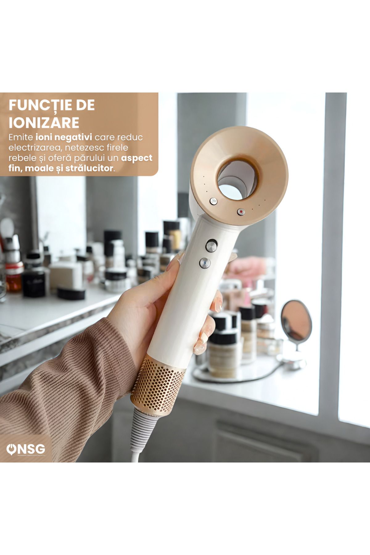 ONSG-Premium Hair Dryer, Fast Drying Anti-frizz With Negative Ions, Ceramic Technology, White 5