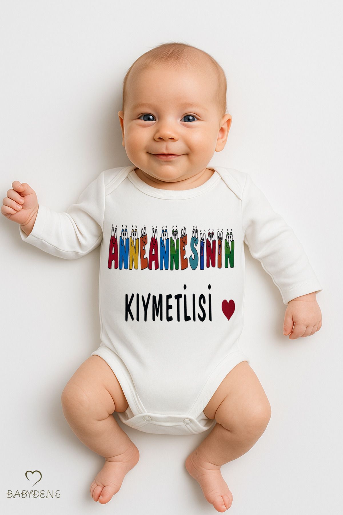 BABYDEN'S “Anneannesinin Kıymetlisi” Yazılı Uzun Kollu Bebek Body %100 Pamuk Çıtçıtlı Zıbın 0-24 Ay Hediyelik