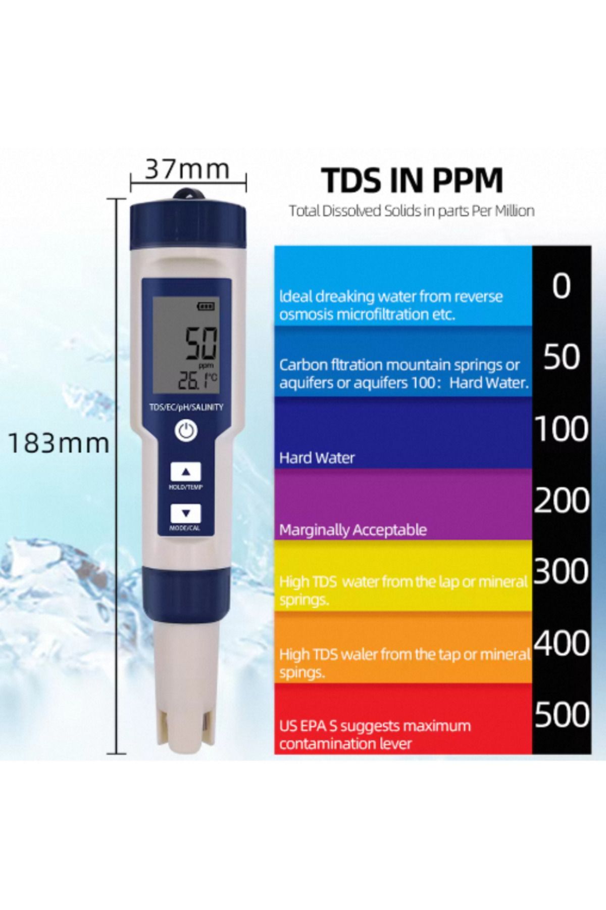 JUANJUAN-No Backlight 5 In 1 Ph Meter Water Quality Tester Digital Tds Ec Ph Salinity Temperature Meter For P 4