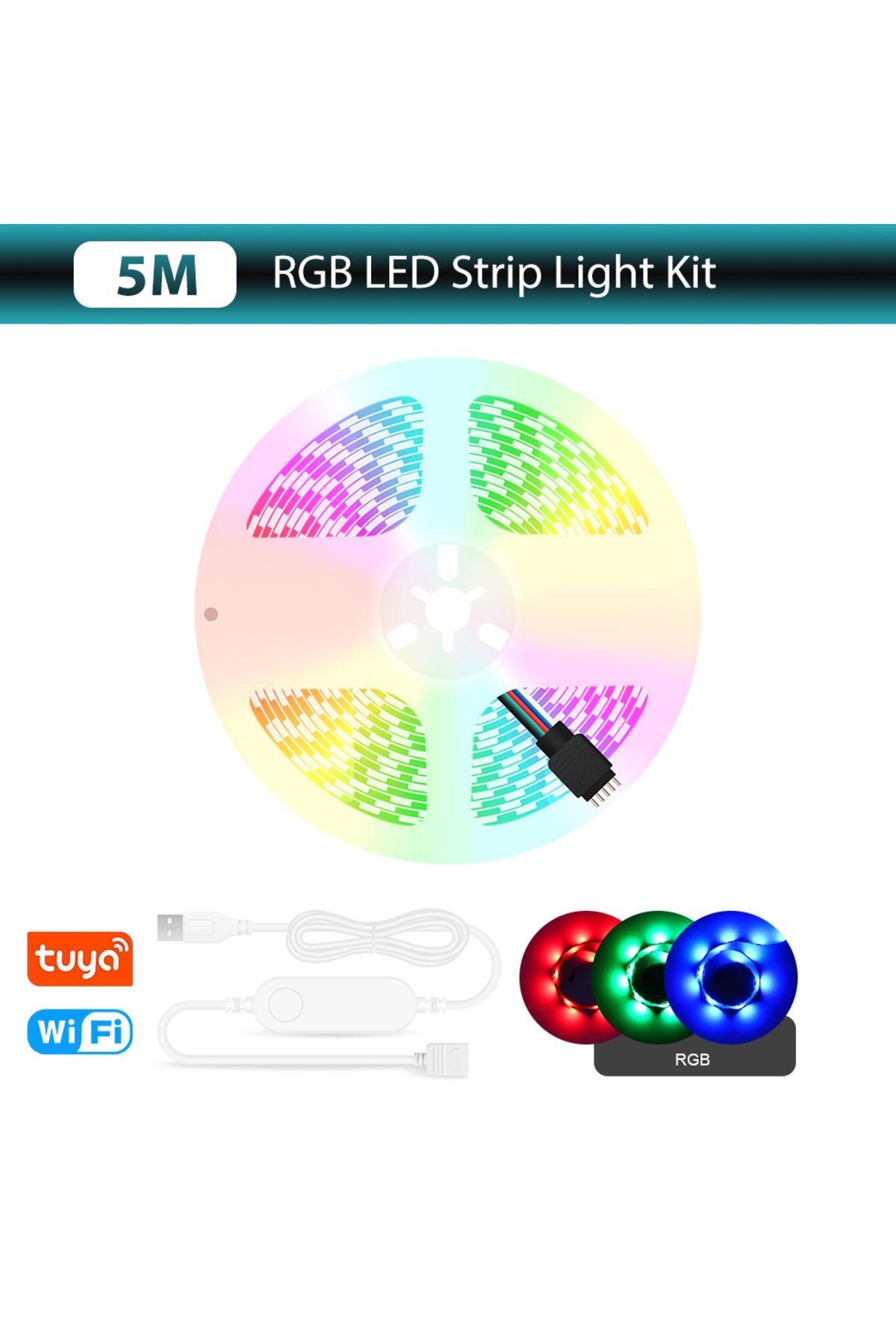 Gleco-مجموعة واي فاي 5 متر أضواء ليد ذكية زيجبي يو إس بي تويا واي فاي شريط ليد RGB تيار مستمر 5 فولت 5050 إضاءة خلفية للتلفزيون الذكي LED 1
