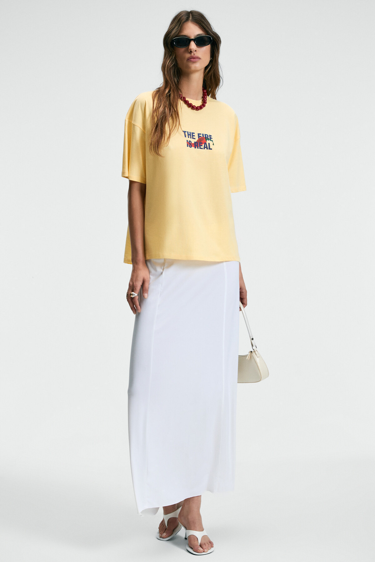 GRIMELANGE  CASSIANE Kadın Bisiklet Yaka Kısa Kollu Ön Ve Arka Baskılı Regular Sarı T-Shirt - Görsel 5