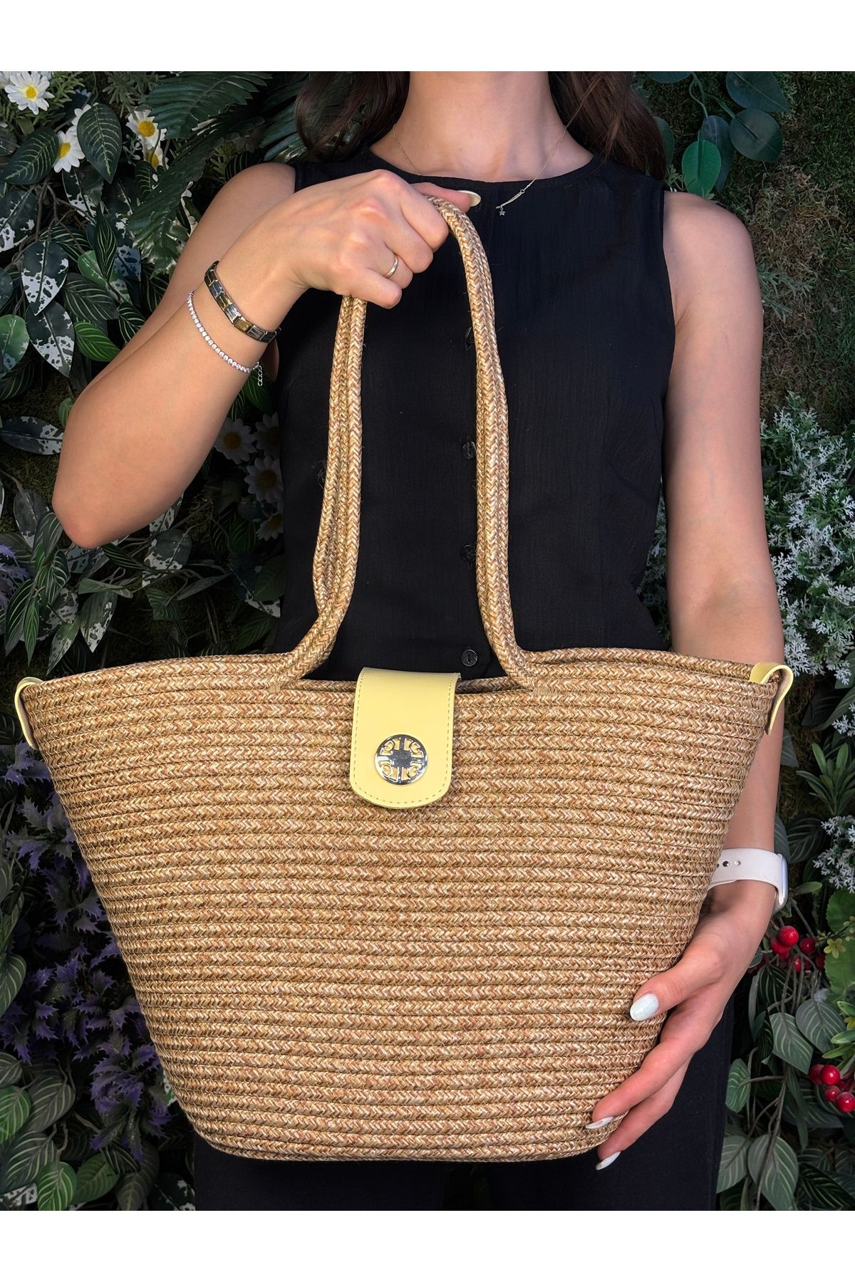 MaVaux Sardinia Kapaklı Handmade Hasır Tote Plaj ve Günlük Çanta Yazın Modası