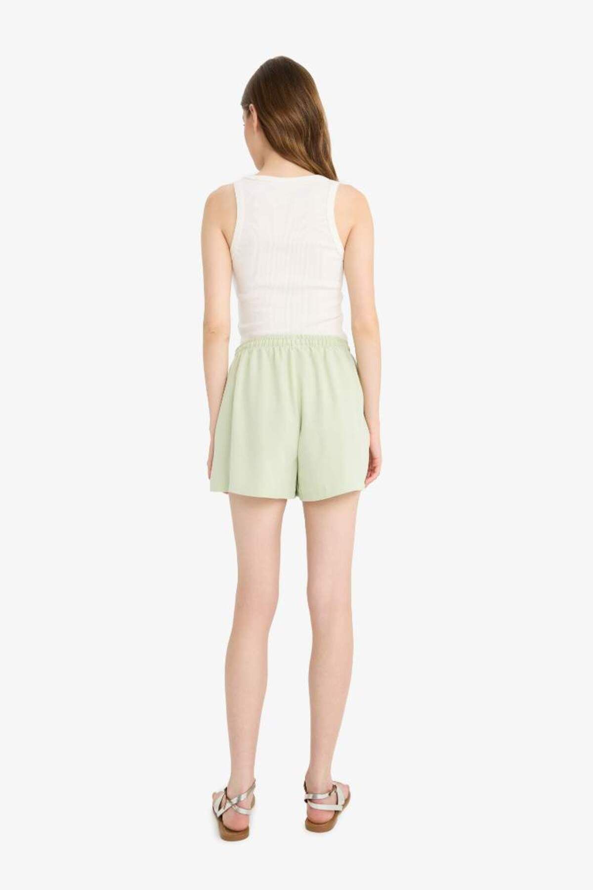DeFacto-Regular Stretchy Waisted Linen Blend Shorts with Pockets F3181Ax25Sm 5