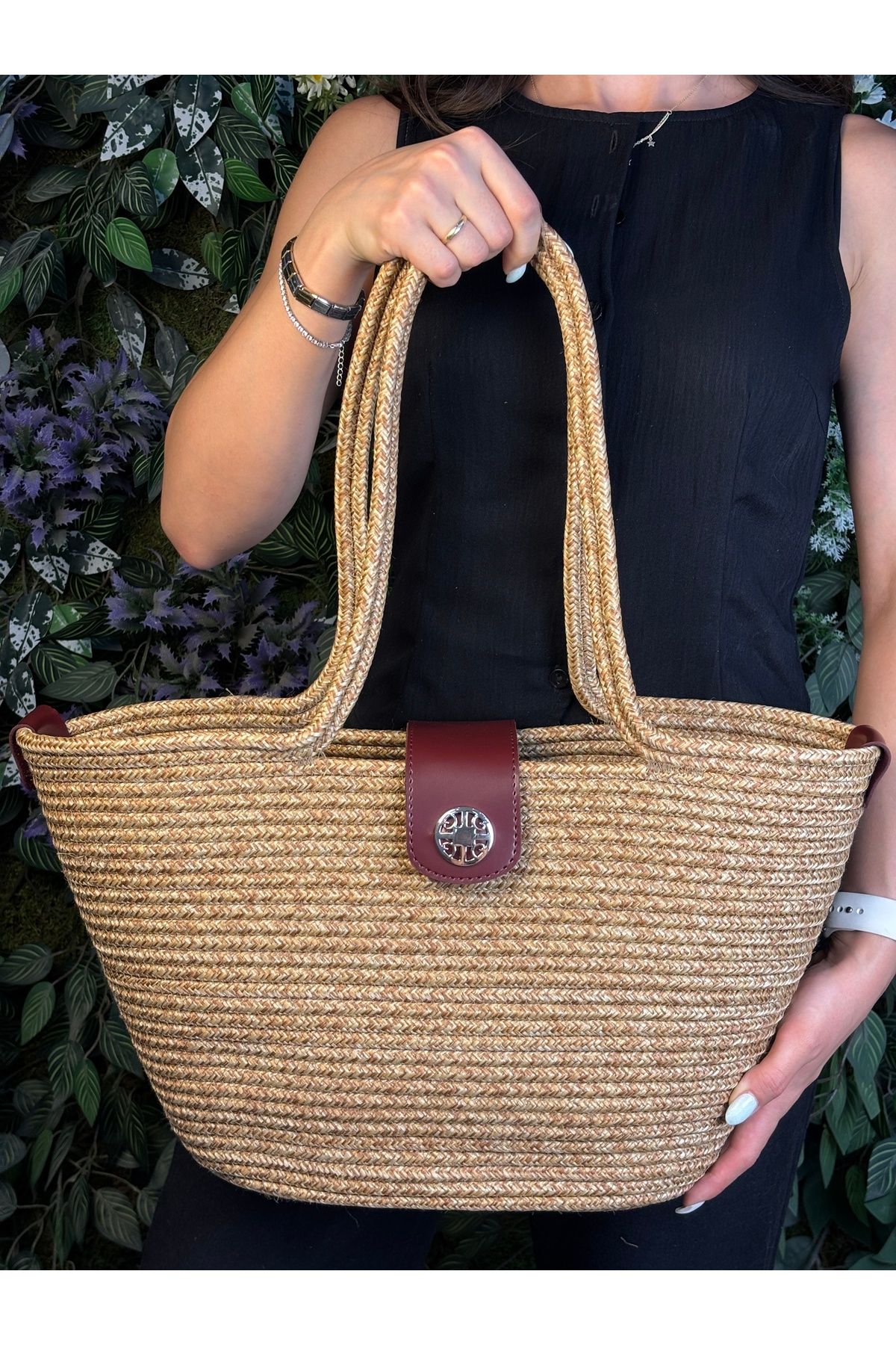 MaVaux Sardinia Kapaklı Handmade Hasır Tote Plaj ve Günlük Çanta Yazın Modası