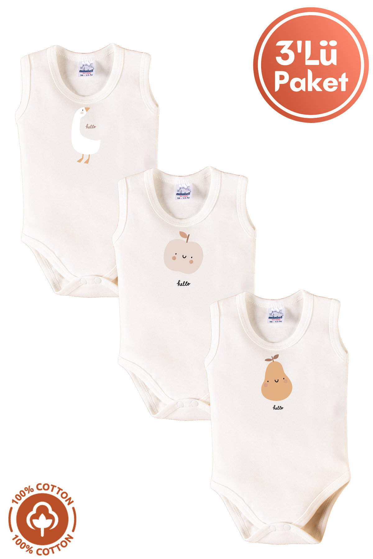 Baby Girl 100% Organic Cotton Cute Fruit Printed 0-12 Months 3pcs Sleeveless Singlet Baby Bodysuit