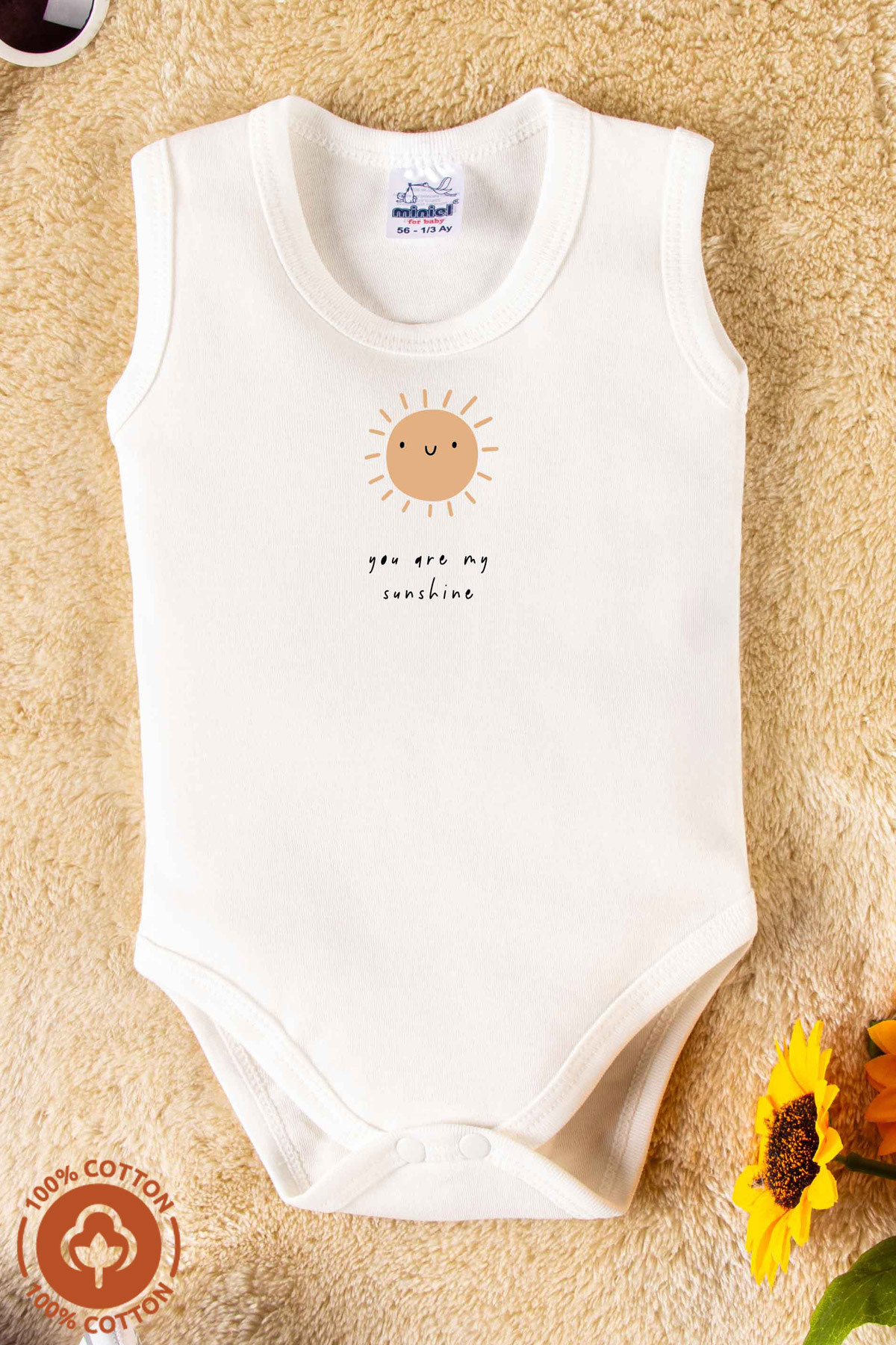 miniel organic Unisex %100 Organik Pamuklu Good Vibes Baskılı 3-6-9-12 Ay 3Lü Kolsuz Atlet Bebek Body Zıbın fotoğrafı 3 (önizleme)