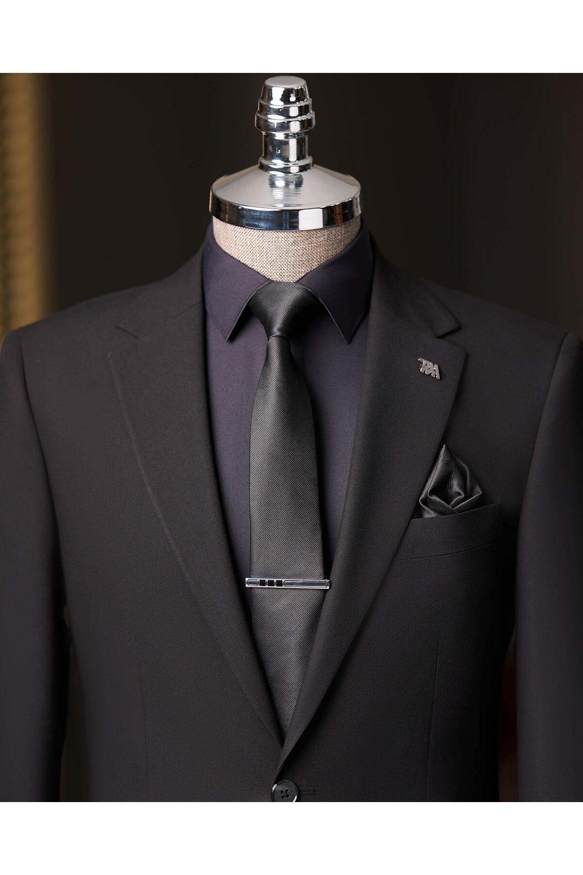 TerziAdemAltun  SLİM FİT CEKET PANTOLON TAKIM ELBİSE SİYAH T13542 - Görsel 2