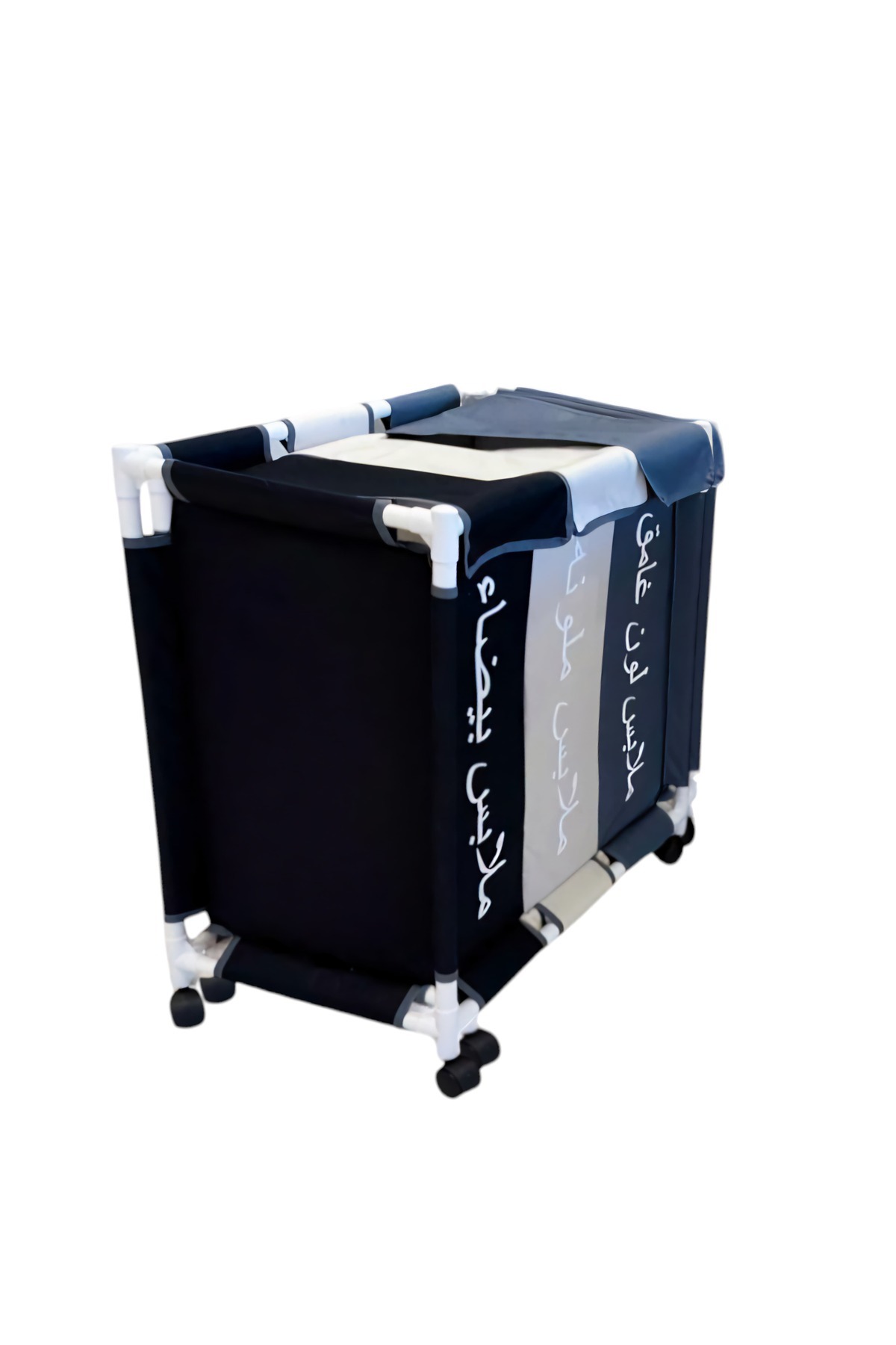 سلة غسيل 3 أقسام 64 X 60 X 35 سم,بعجلات وغطاء علوي، لتنظيم الغسيل بسهولة في البيت