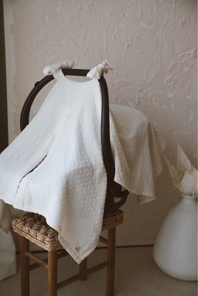 BabyKAR Bebek Puset Örtüsü Müslin Ponponlu %100 Pamuk - Ekru