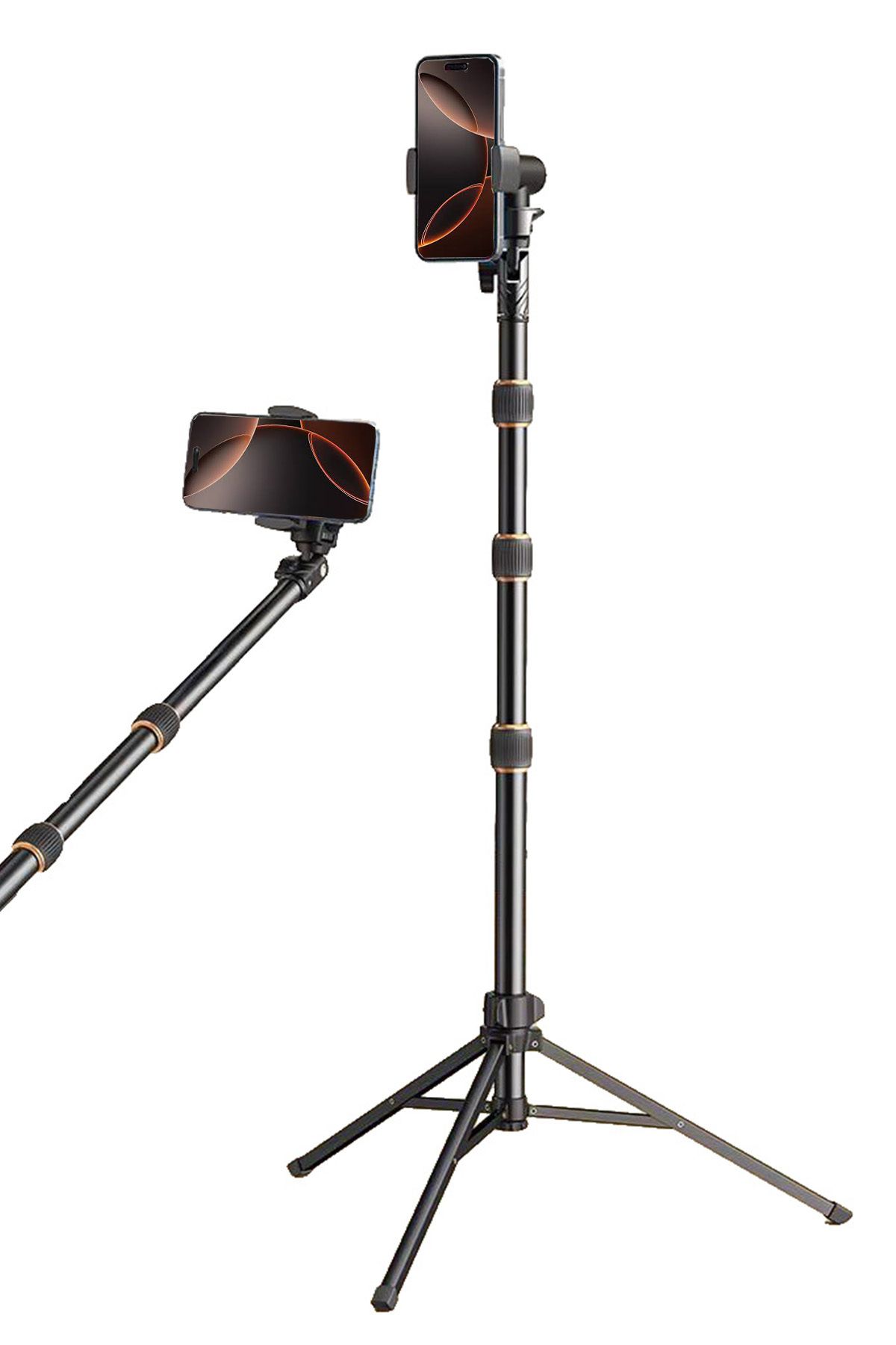 Farway 360° Ayarlanılabilir 4 Kademeli Alüminyum Telefon Tutucu Tripod Monopod Selfie Çubuğu 210 cm Çantalı