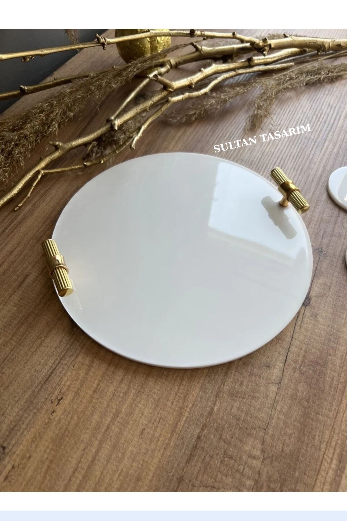 Sultan Tasarım ki Kişillik Gerçek Kurutulmuş Çiçekli Epoksi Tepsi -24 cm