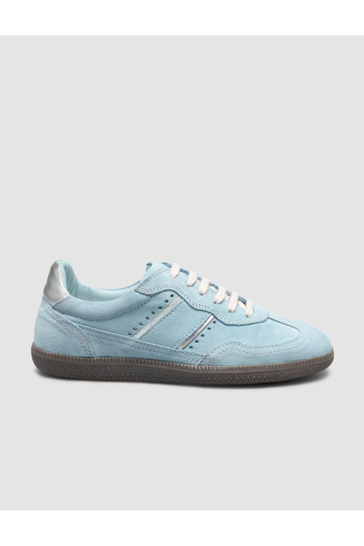 100% Genuine Leather Blue Suede Women's Sneakers with Laces