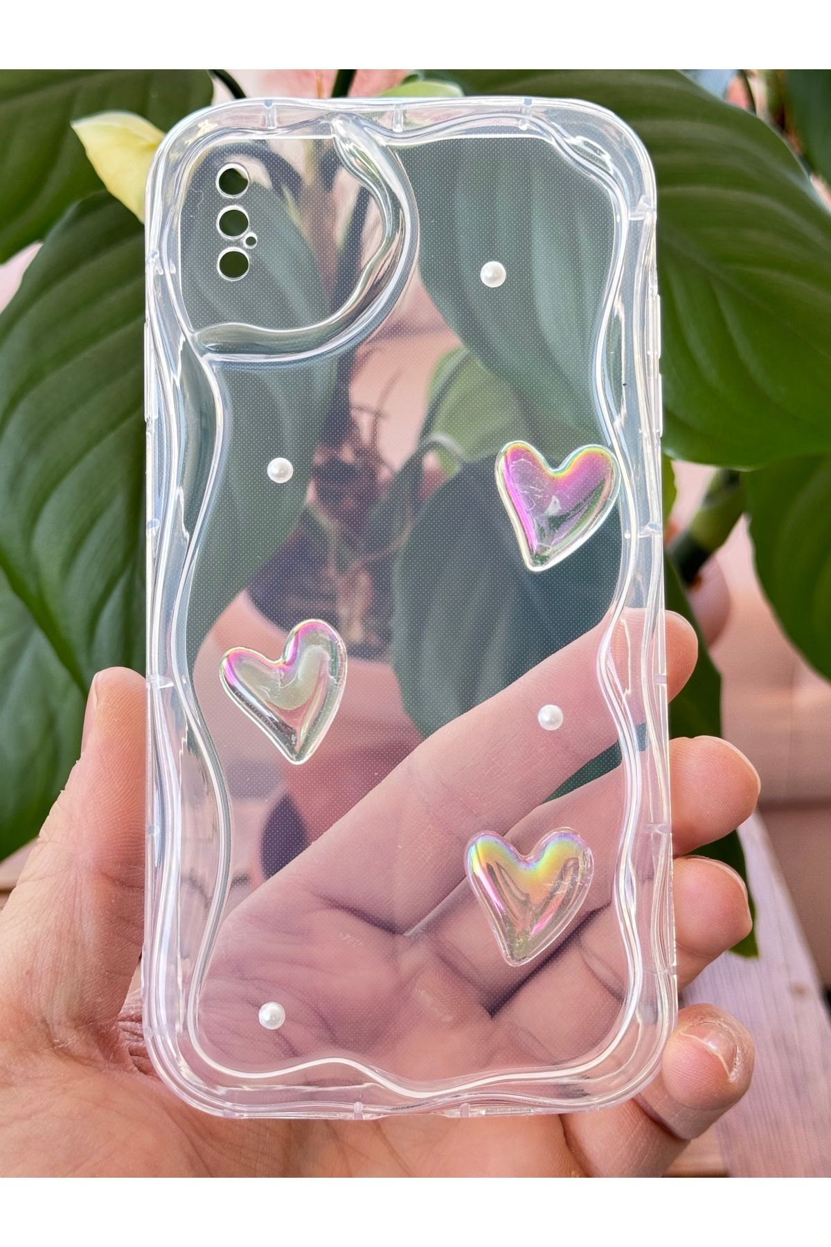 Fibaks-جراب Apple iPhone X/XS بتصميم قلب ثلاثي الأبعاد وغطاء من السيليكون الشفاف مع حماية للكاميرا 3