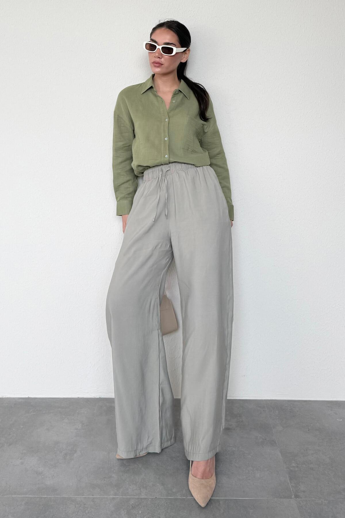 Madmext-Pale Green Wide Leg Women's Trousers Mg1982 4