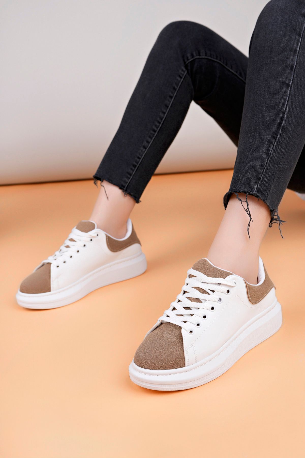 Luis Toronto LT109 Beyaz Kahve Süet Kadın Sneaker
