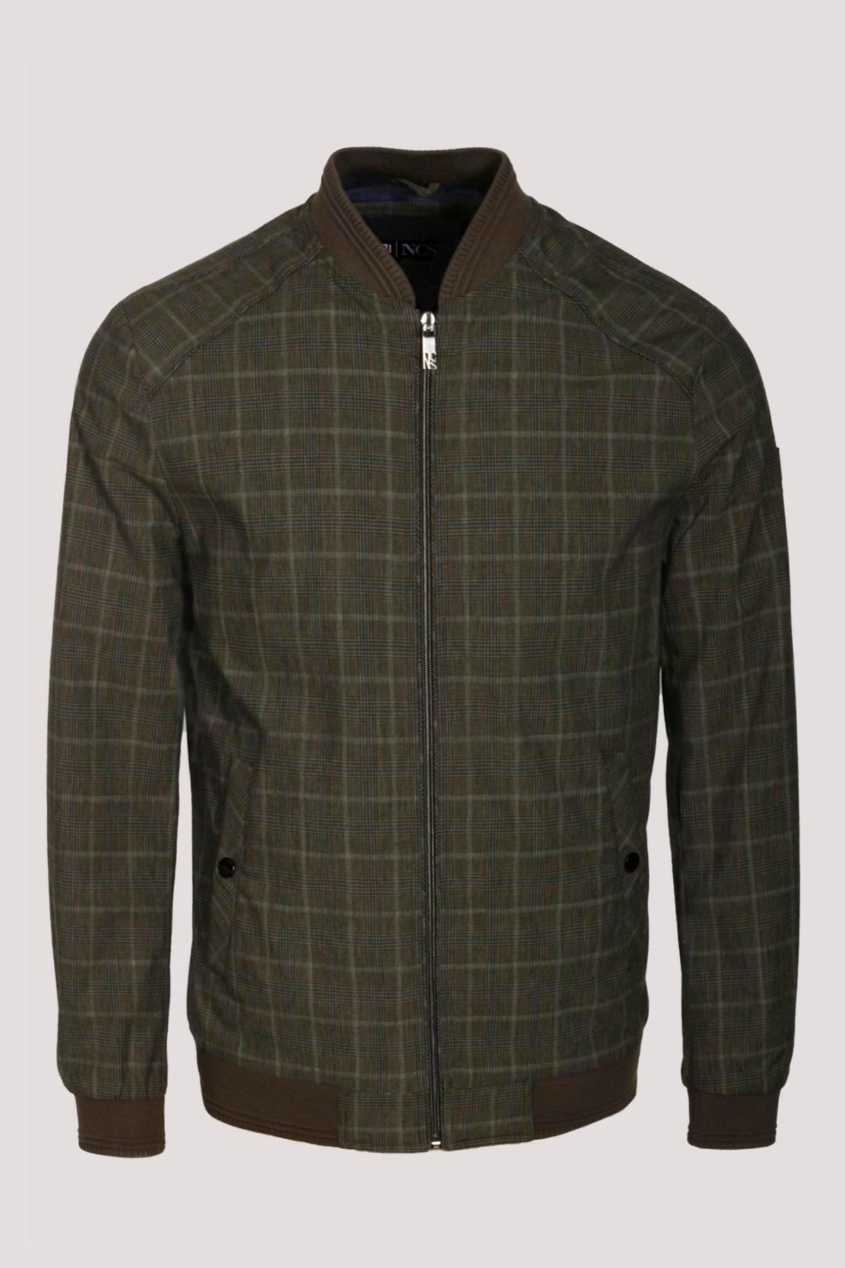 ژاکت مردانه بمبر، خاکی، کتان، ترکیبی، اسلیم فیت، چهارخانه، طرح‌دار، دنده‌ای، شلوار جین، آستر نازک