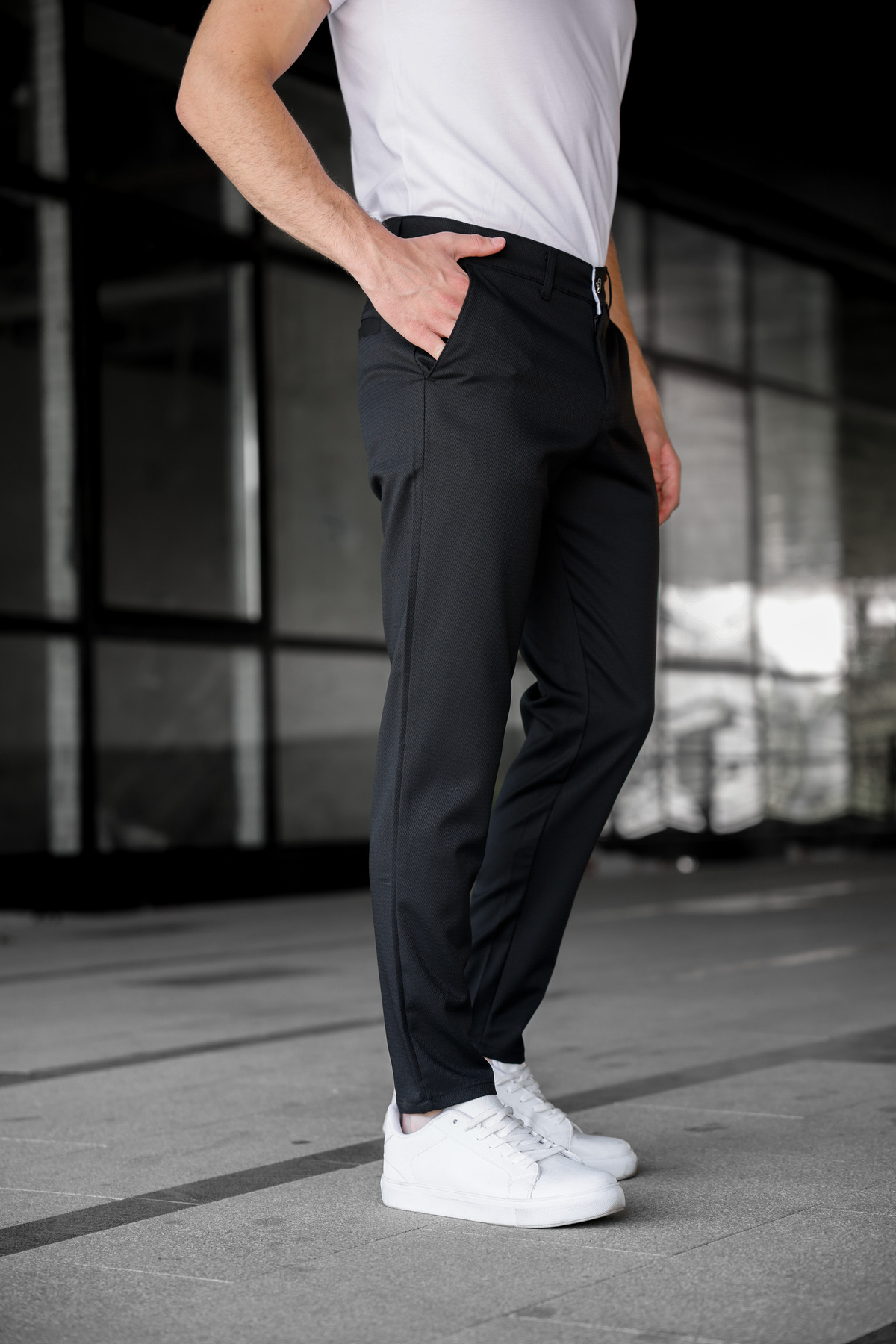 Ser Joven-Pánske Slim Fit čierne plátené nohavice 4